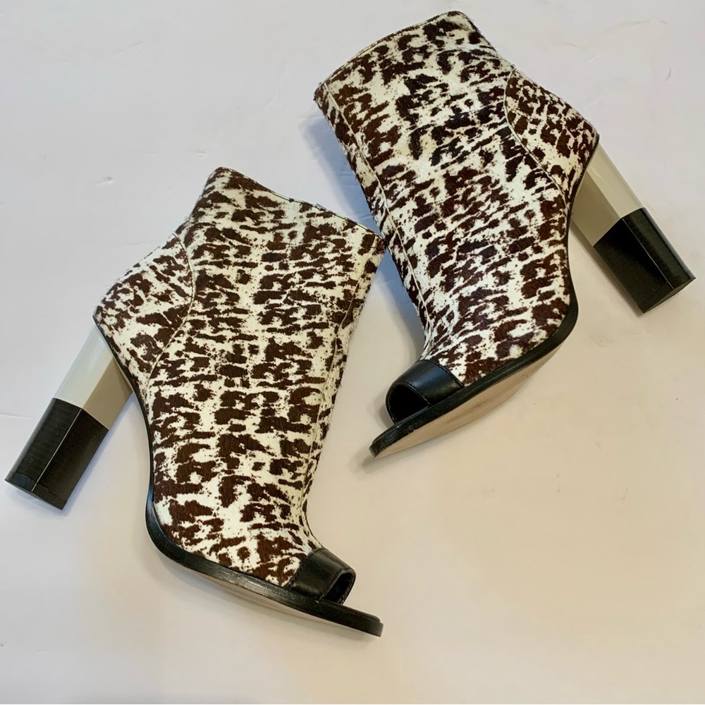 Calvin Klein Spotted cow Print Peep Toe Boots Cow Hair Krizia Western Cowgirl